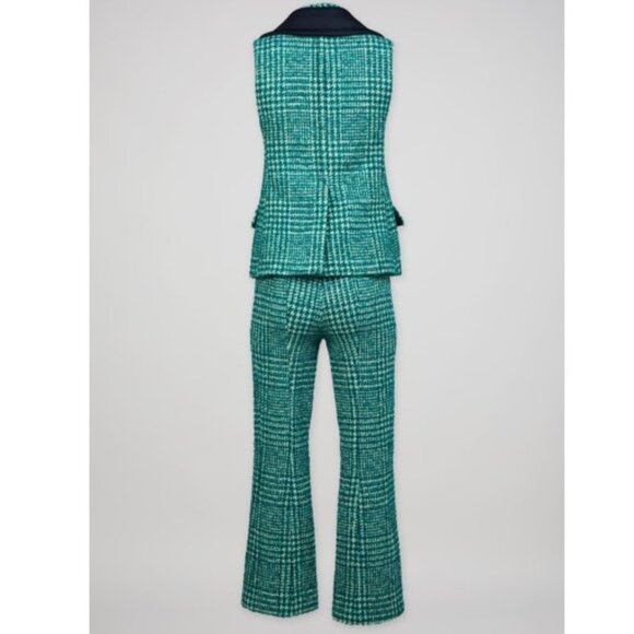 Prada Fall 2015 Green Tweed Ensemble Pants Vest with Mink Fur Accents IT 42 US 6 - Picture 3 of 16